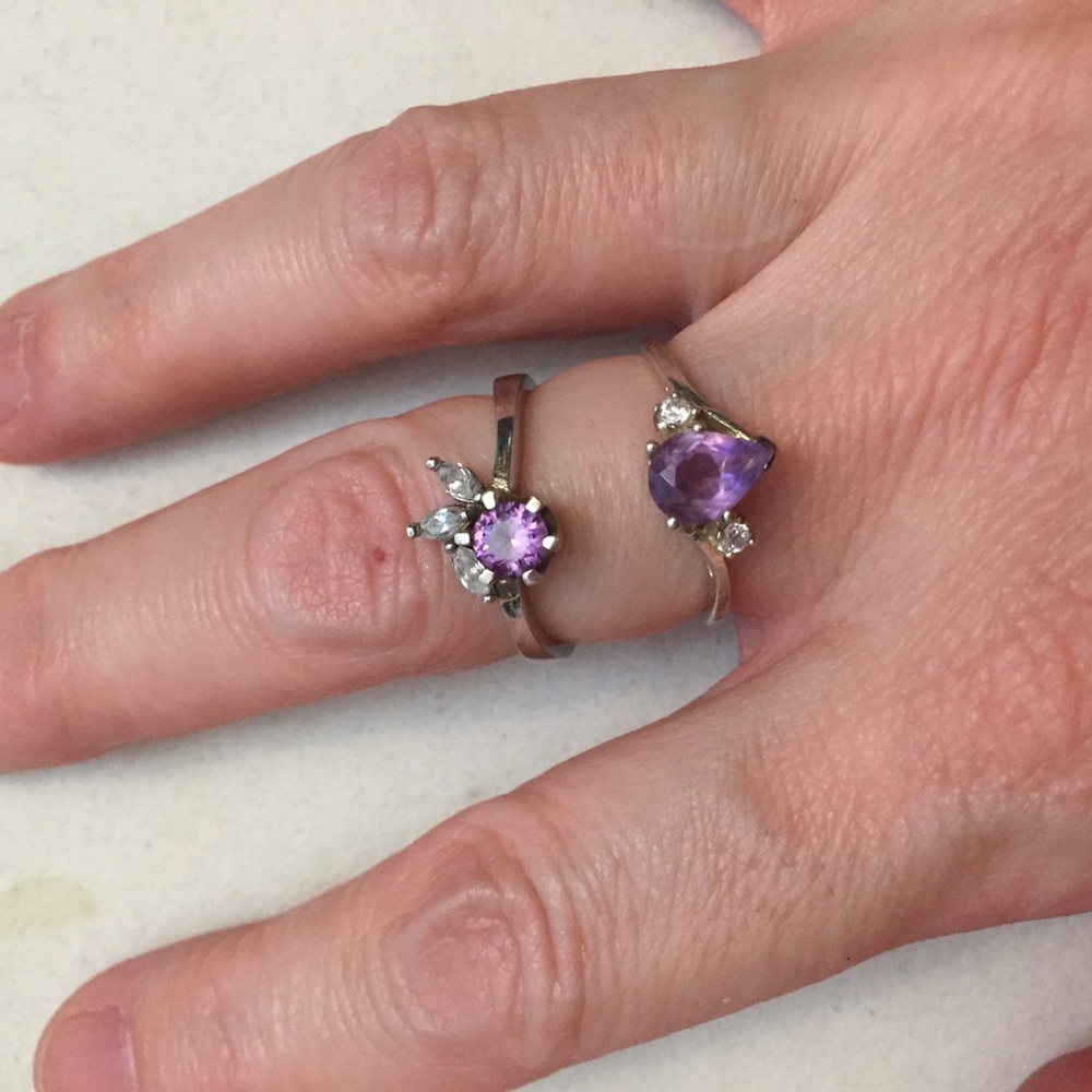 Two Beautiful 925 sterling silver rings, amethyst and CZ